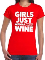 Girls Just Wanna Have Wine tekst t-shirt rood dames M