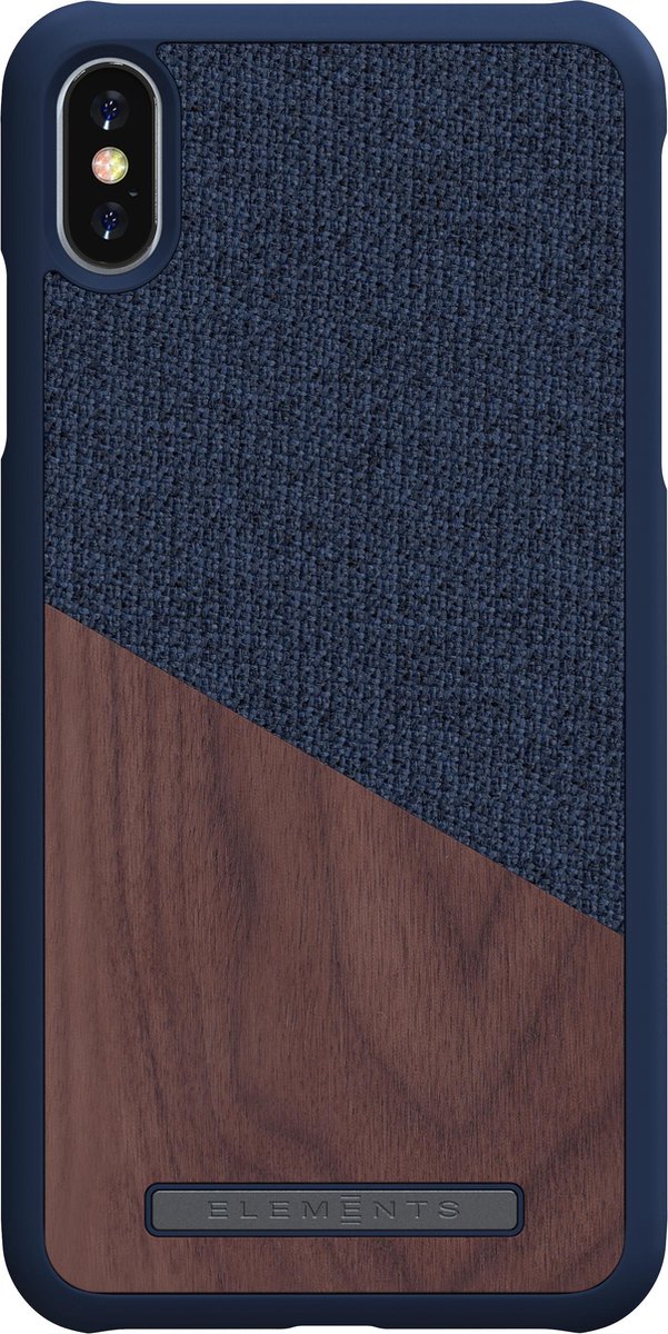 Nordic Elements Nordic Elements Frejr backcover voor Apple iPhone Xs Max - Walnoot hout / donkerblauw textiel