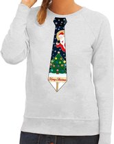 Foute kersttrui / sweater met stropdas van kerst print grijs voor dames M (38)