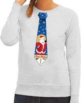 Foute kersttrui / sweater stropdas met kerstman print grijs voor dames L (40)