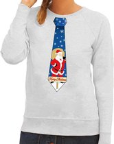 Foute kersttrui / sweater stropdas met kerstman print grijs voor dames M (38)