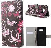 Vlinder zwart roze agenda wallet hoesje Samsung Galaxy S8 Plus