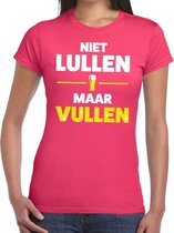 Niet Lullen maar Vullen tekst t-shirt roze dames XS