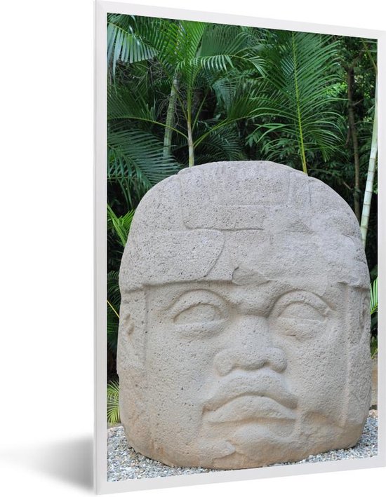 Foto in lijst - Olmec's reuze hoofden stenen hoofdstandbeeld fotolijst wit  40x60 cm -... | bol.com