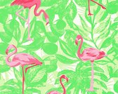 A.S. Création behangpapier tropische bladeren met flamingo's groen en roze - AS-359802 - 53 cm x 10,05 m
