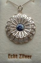 Souvenir Collier 42 cm - Zilver met Delftsblauw steentje 10 mm