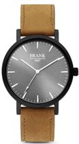 Frank 1967 7FW-0016 - Metalen horloge met lederen band - grijs en bruin -Doorsnee  42 mm