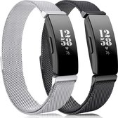 YONO Fitbit Inspire Bandjes - HR - 2 - Milanees - Zilver en Zwart - Large