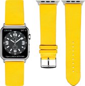Gele Lederen Apple horlogeband (38mm) zilveren adapter