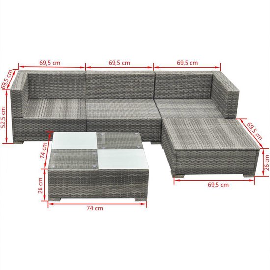 Tuin Loungeset Grijs Rattan 14delig met TAFEL / Lounge set