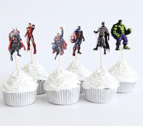 24 x Cupcake Toppers Superhelden Poppetjes | Taartversiering |  Cocktailprikkers | 24 Stuks | bol.com