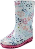 Blauwe peuter/kinder regenlaarzen gekleurde bloemetjes - Rubberen bloemenprint laarzen/regenlaarsjes voor kinderen 23