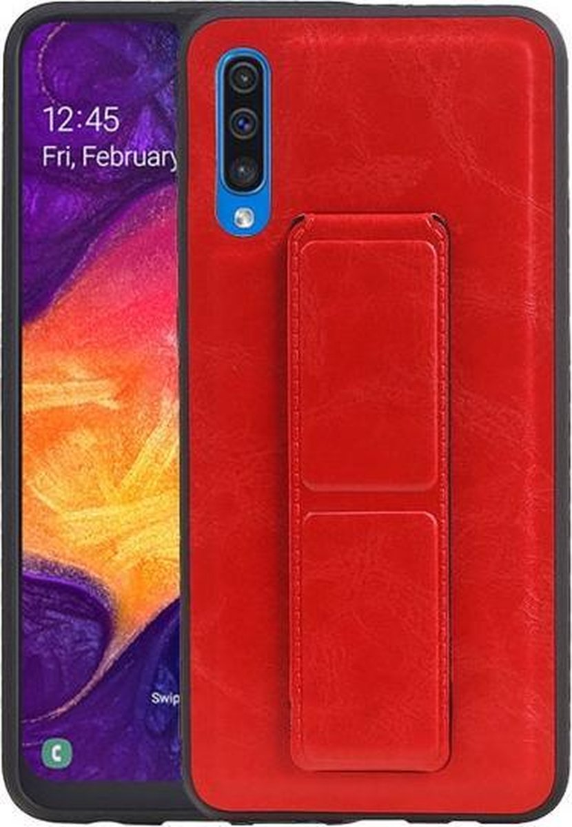 Grip Stand Hardcase Backcover voor Samsung Galaxy A50 Rood