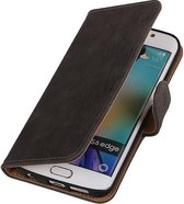 Mobieletelefoonhoesje.nl - Samsung Galaxy S6 Edge Hoesje Hout Bookstyle Grijs