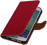Washed Leer Bookstyle Hoesje - Geschikt voor Samsung Galaxy S6 Edge G925F Roze