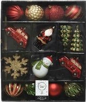 Decoris kerstboomversiering set - 25x Kersthangers/kerstballen - rood/goud/groen