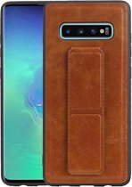 Grip Stand Hardcase Backcover voor Samsung Galaxy S10 Plus Bruin