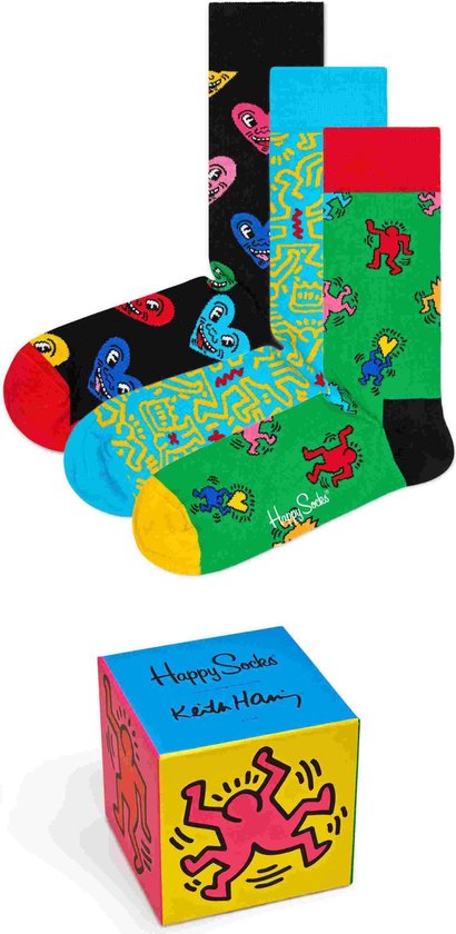 Happy Socks - Unisex Sokken Keith Haring 3-Pack Gift Box - Multi - Maat  36-40 | bol