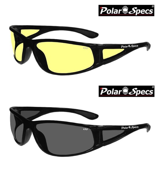 Combinatievoordeel Polar Specs® Polariserende Nachtbril + Polariserende Zonnebril Full Wrap PS9027 – Shiny Black – Polarized – Medium – Unisex