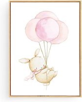Postercity - Design Canvas Poster Konijntje met Ballonnen / Kinderkamer / Muurdecoratie / 40 x 30cm / A3
