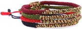 Premium handgeknoopte Tibetaanse armband - Set van 4 - Bordeaux Rood Groen Zwart Multi
