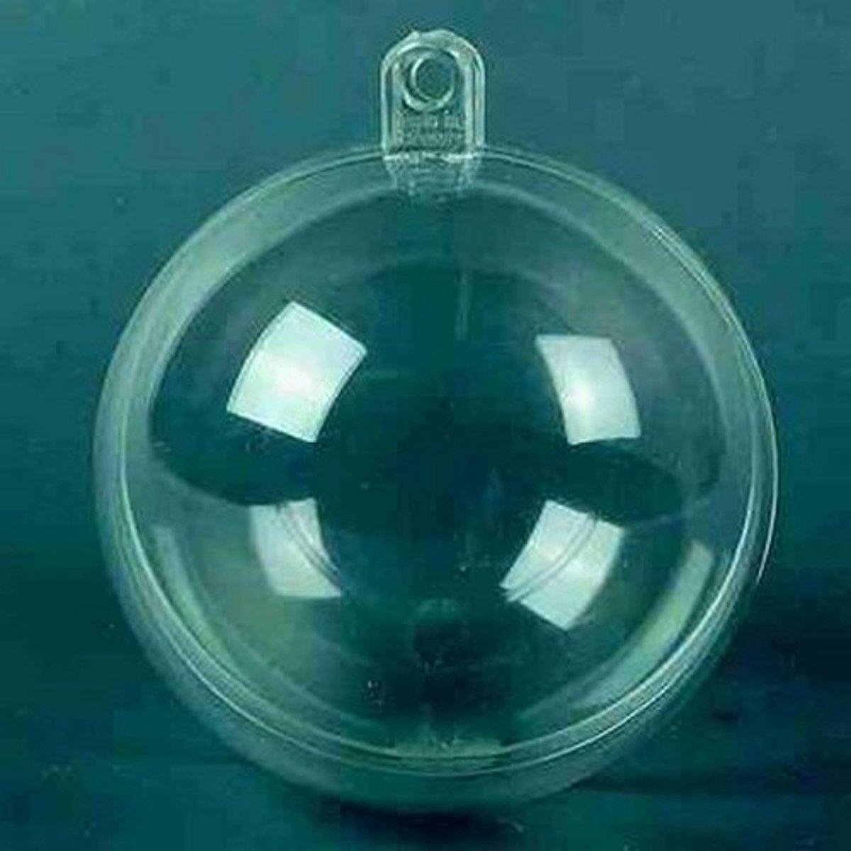 Plastic bal [ Perspex ] transparant 10 cm. VULBAAR Tweedelig, 10 STUKS.
