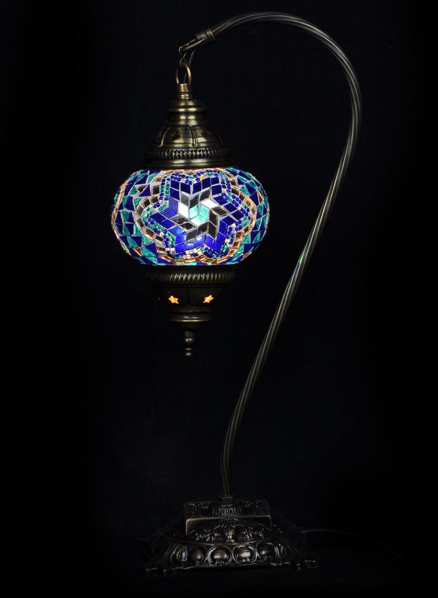 Sfeerverlichting Online tafellamp blauw glas mozaïek Ø 13 cm en hoogte 39 cm - Turkse tafellamp - Oosterse tafellamp