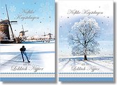 MGPcards - 2 doosjes à 10 Luxe dubbele wenskaarten - Friese tekst - Kerst/Nieuwjaar - Foliebewerking - Witte envelop - 10.5 x 16 cm - 2 Motieven per doosje