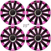 Wieldoppen ONYX-BP 15 inch zwart/pink/chroom ring (set a 4 stuks in doos)