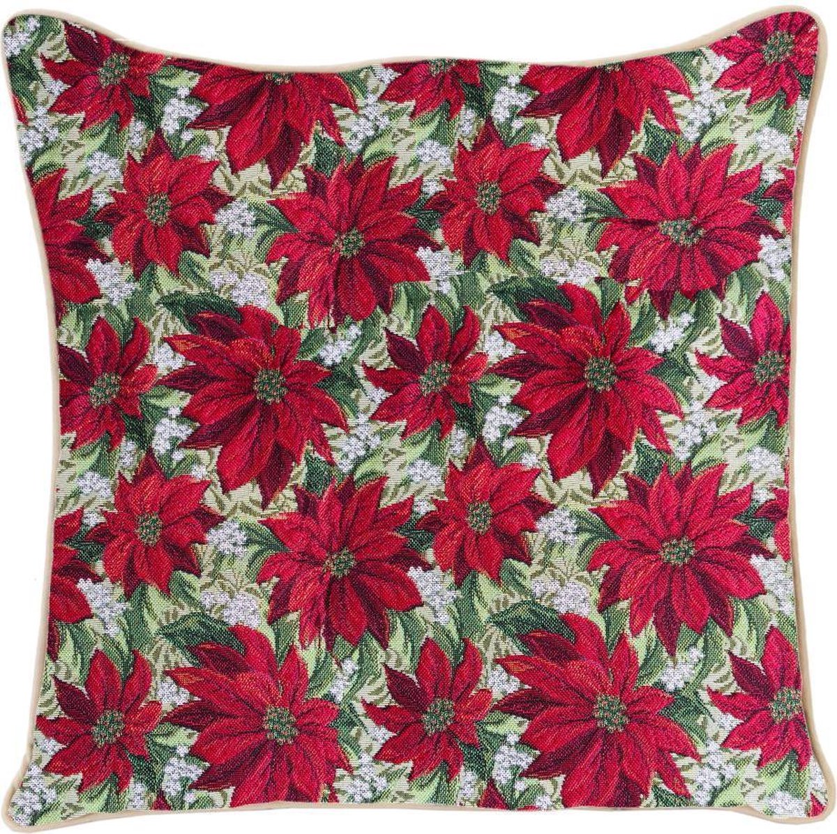 Signare Kussenhoes - Xmass - Poinsettias - Kerstster - Kerst - 45 cm Rood