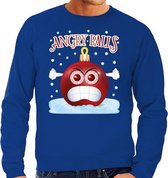 Foute Kerst trui / sweater - Angry balls - blauw voor heren - kerstkleding / kerst outfit S (48)