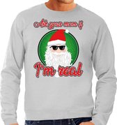 Foute Kersttrui / sweater - ask your mom i am real - grijs voor heren - kerstkleding / kerst outfit L (52)