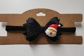 Zwarte Glitter Strik Kerstman | Nylon Haarband Handgemaakt | 0 t/m 6 Jaar | Baby Kind Meisje | Kerst Feest Christmas