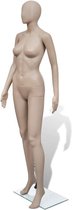 Verstelbare Etalagepop (Incl Anti Stof doekjes)  Vrouw met glazen voet 175 cm Beige - Paspop vrouw - Etalage figuur - Buste - Mannequin