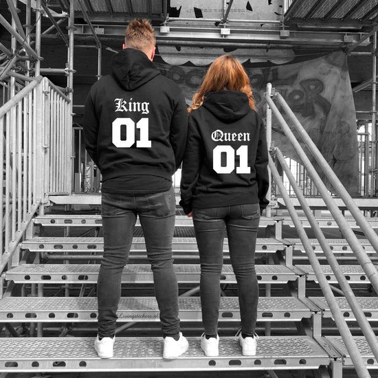 Hoodies King en Queen 01 |Truien met de teksten King en Queen 01 | Valentijn cadeau | Maat L