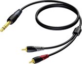 Procab CLA719 6,35mm Jack stereo - Tulp stereo 2RCA kabel - 3 meter