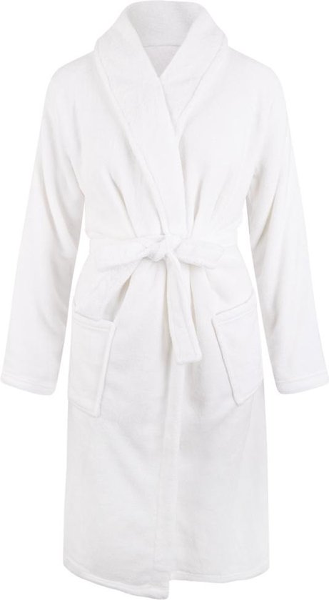 Unisex badjas fleece - sjaalkraag - wit - badjas heren - badjas dames - maat L/XL