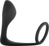 Lola Toys - BackDoor Black Edition - Buton Anal Plug - Licht gebogen Buttplug met Cockring Balzak Ring - Anaalplug 100% Siliconen - Prostaat Stimulatie - P-Spot - 10cm x 3.3cm - Gr