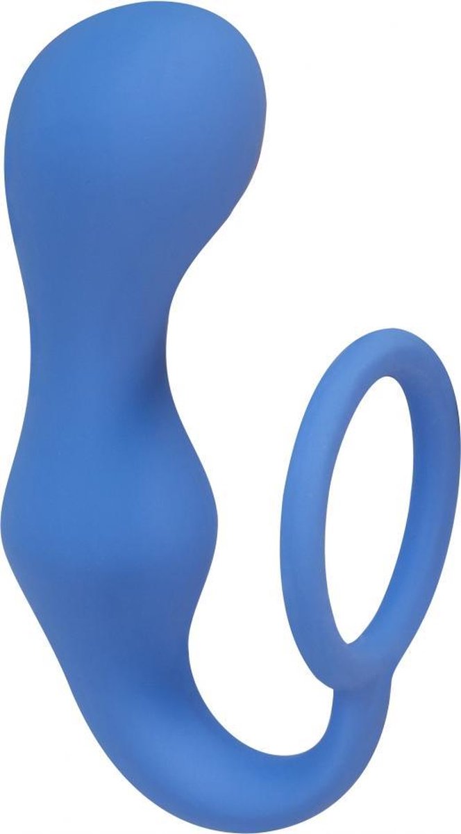 Lola Toys - SpiceItUp! - Double Pleasure - Licht gebogen Buttplug met Cockring Balzak Ring of Handgreep - Anaalplug 100% Siliconen - Prostaat Stimulatie - P-Spot - Unisex - 18cm x 3,3cm - Blauw