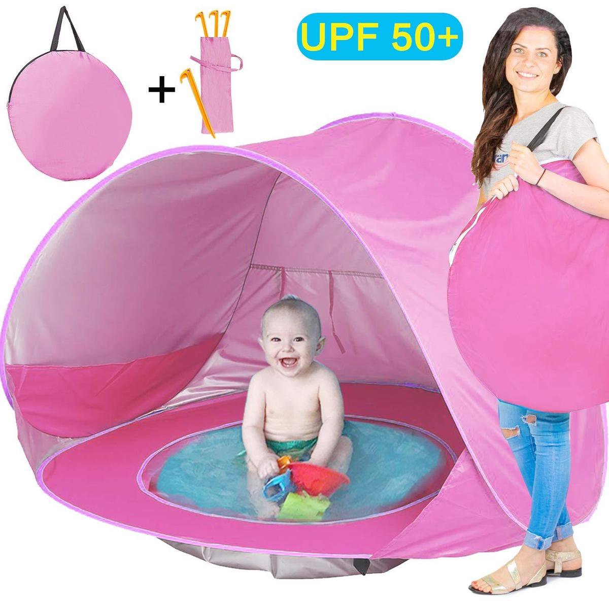 manager hoofdzakelijk richting Trendio®️ Roze UV Bestendige Strand Tent Met Zwembad - Strandtentje Baby -  Opvouwbare... | bol.com