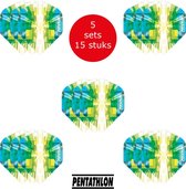 Dragon Darts - 5 sets (15 stuks) Pentathlon Explosion - darts flights - super stevig - blauw-groen - dartflights - dart flights