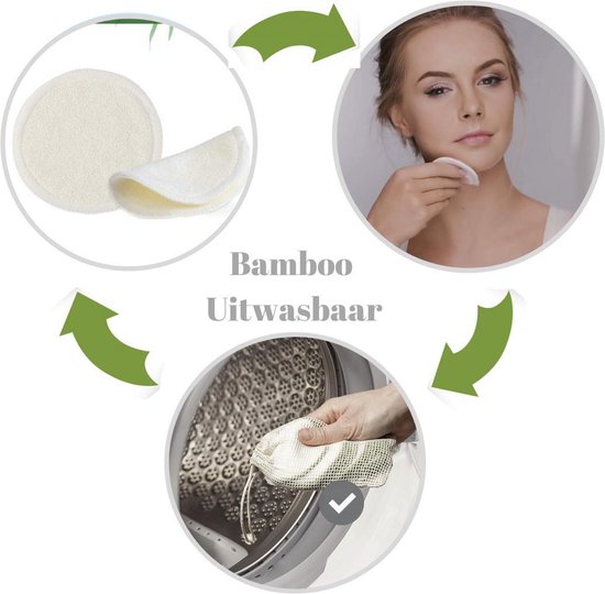 Herbruikbare bamboe make-up pads met waszakje