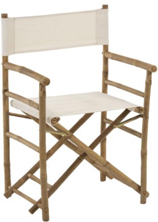 J-Line Chaise De Regisseur Pliable Bambou+Textile Naturel/Blanc
