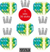Dragon Darts - 5 sets (15 stuks) Pentathlon Explosion - darts flights - super stevig - blauw-groen - dartflights - dart flights - inclusief 15 stuks - flight protectors
