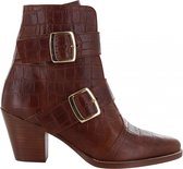 Tango | Ella western 1-b p.w cognac leather print/straps - wooden heel/brown sole | Maat: 37