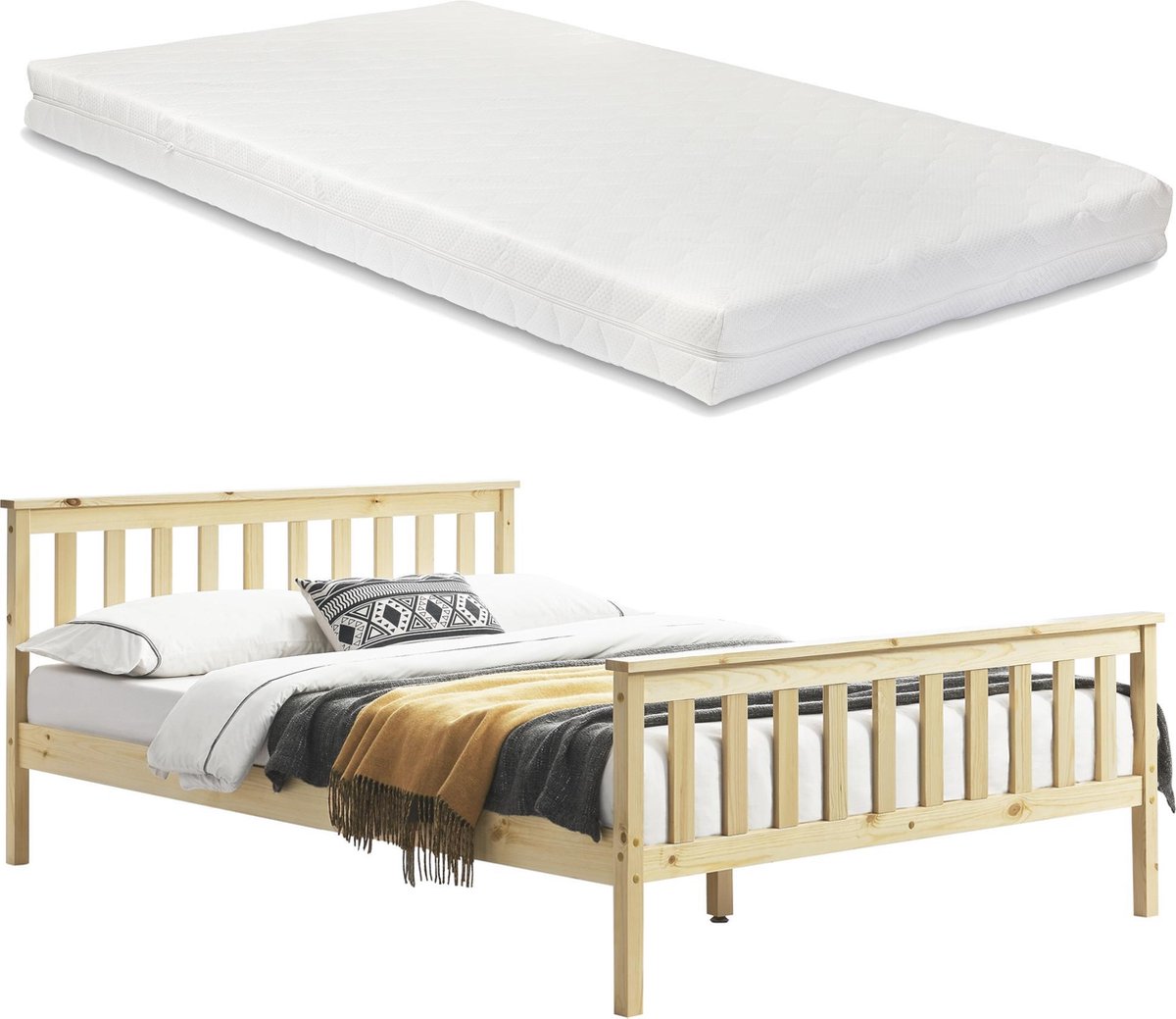 Houten bed Ede grenen met matras 140x200 cm houtkleurig