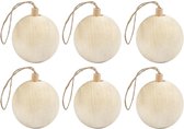 6x Houten kerstballen van licht hout Keizerin boom 6,4 cm - Kerstballen decoratie hangers