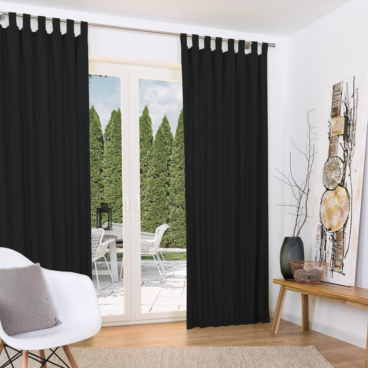 Joydeco Ondoorzichtige gordijnen met ringen, set van 2