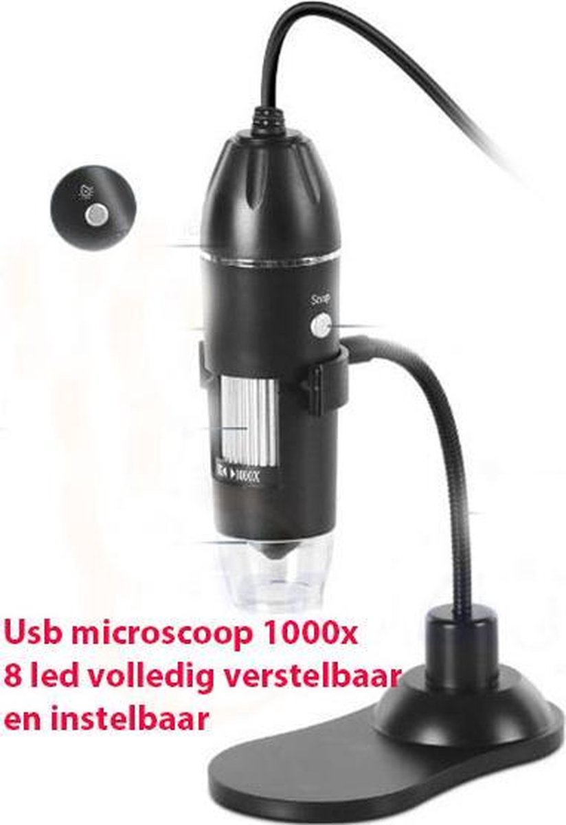 Digitale USB 3.0 Microscoop 50 x 1000 met 8 led lamp voor video opname en foto's