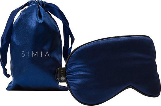 SIMIA™ Premium Zijden Slaapmasker + Opbergzakje - 100% Verduisterend Oogmasker - Verstelbaar - Blinddoek - Zijdezacht - Anti-Rimpel - Cadeau Tip - Marine Blauw